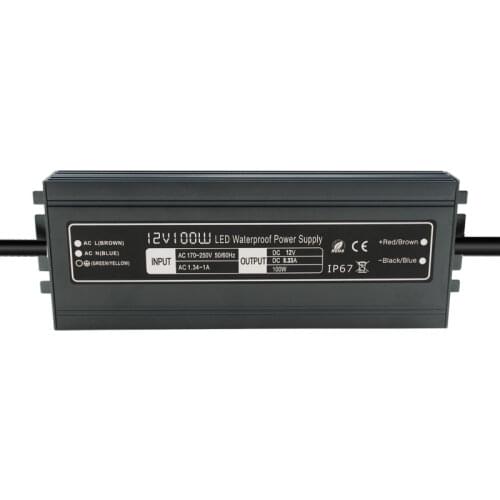 Free Shipping Newest High efficiency 12V 24V 100W Waterproof IP67 LED Driver Transformer Power Supply AC 90~250V For Outdoor