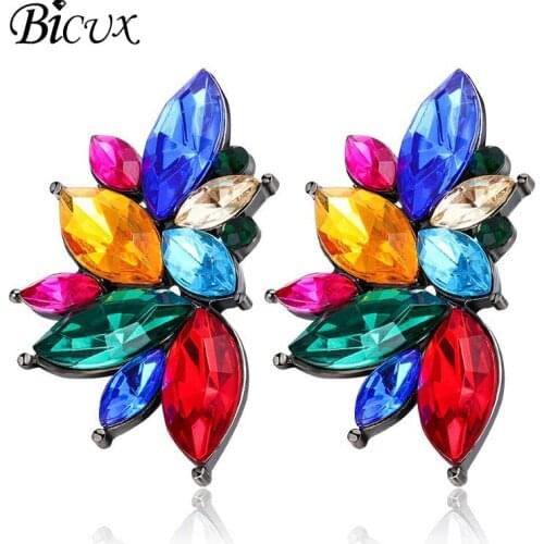 BICUX Fashion Korean Crystal Drop Earrings for Women 2019 Jewelry Vintage Statement Red Black Sweet Metal Party Earrings Gifts