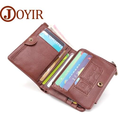 JOYIR Genuine Leather Men Wallet Man Zipper&Hasp Vintage Trifold Wallet RFID Male Wallet With Card Holders Coin Purse Portomonee