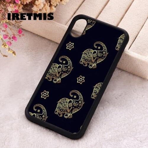Iretmis 5 5S SE 2020 Phone Cover Cases for iPhone 6 6S 7 8 Plus X Xs Max XR 11 12 MINI Pro Rubber Silicone Gold Elephant Pattern