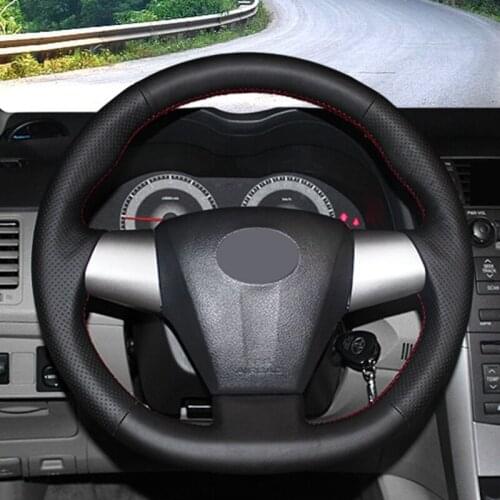 GNUPME DIY Artificial Leather Cover Hand-Stitched Black Car Steering Wheel Cover for Toyota Corolla 2011-2013 RAVA 2012