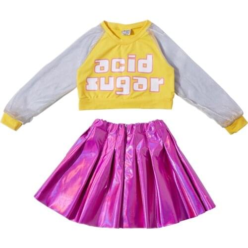 Kid Hip Hop Clothing Casual Tops Sequined Skirt for Girls Children Jazz Dance Costume Ballroom Dancing Clothes Streetwear
