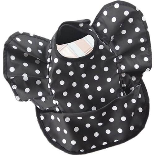 Baby Waterproof Bib PU Prince Lotus Leaf Edge 3D Black White Dot Feeding Snack Pocket Burp Cloths Saliva Towel Child Accessories