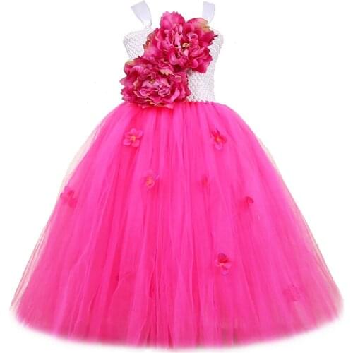 Peony Flower Girl Dresses for Wedding Party Girls Bridesmaid Ball Gown Kids Tutu Costumes Princess Fairy Long Dress Full Length