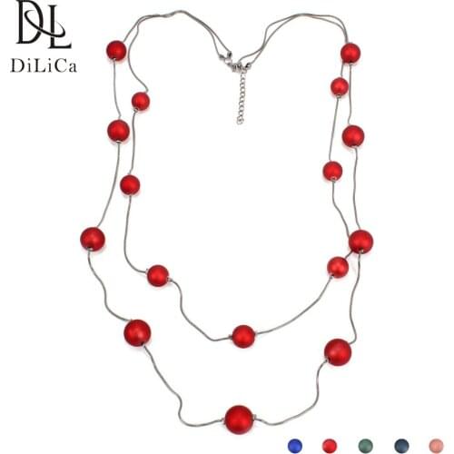 DiLiCa Simple Fashion Sweater Necklace for Women Long Chain Necklace Big Beads Statement Necklace Jewelry Trui ketting