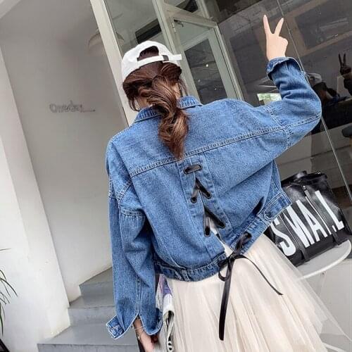 2021 Fashion The New Loose Short Paragraph Washed Tie Rope Denim Jacket Free Shipping