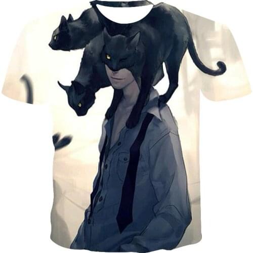 New T-shirt Mens High Quality Mens T-shirt Short Sleeve Personalized Cat Pattern 3D Printing Mens T-shirt Fashion Handsome T