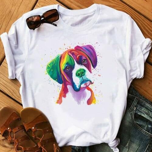 Colorful Dog Clothing T-shirt women Summer Animal T-shirt Lovely Tshirt art Printing girl Clothing Hot Sale T-shirt,Drop Ship
