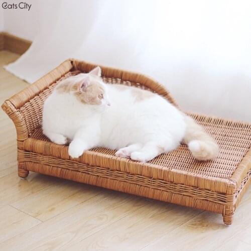 Kitten bed Hand-made rectangular rattan cat sofa bed wear-resistant pet beds for cats