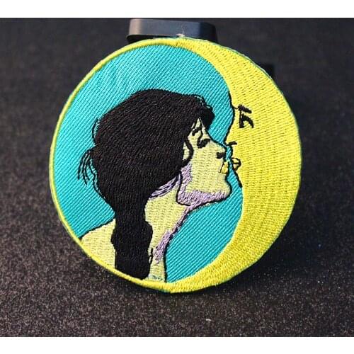 Round Patch Fashion Women Moon Iron On Patches For Clothing Hippie Cloth Punk Biker Embroidered Patches On Clothes Jacket Badge