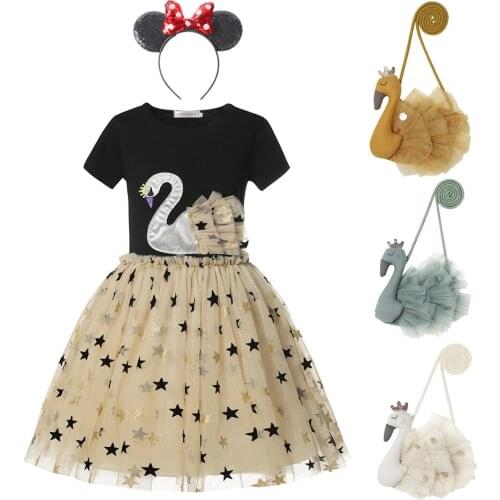 Swan Lace Skirt Shirt Set Summer Toddler Girls Clothes Sets Star Tulle TUTU Skirt Top Skirts Outfits Children Sets for Baby Kids