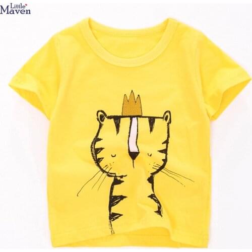 Little maven children 2021 summer baby boy tee tops kids summer 2-7 years clothes tiger print brand cotton animal t shirt 51925