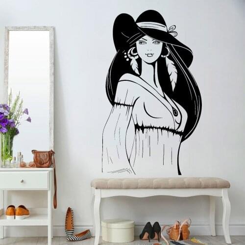 Fashion Wall Decals Hippie Chic Bohemian Girl Ethnic Style Vinyl Woman Bedroom Headboard Wardrobe Stickers Home Decoration Z349