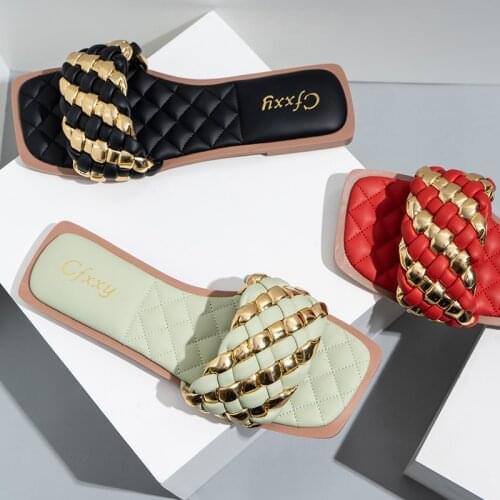 Fashion Flat Slippers Women Weave Slides Sandal Ladies Outdoor Lady Shoes Woman Home Slippers Female Flip Flops