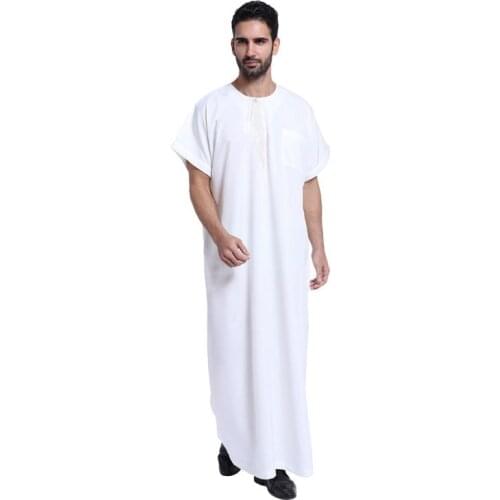 Muslim Islamic Clothing for men Arabia Embroidery abaya plus size dubai Mens Kaftan Short sleeves Jubba baju muslim pria