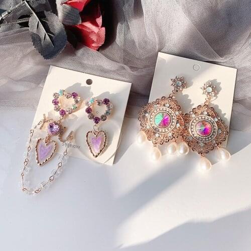 MWSONYA New Korean vintage Colorful Flower Crystal Drop Dangle Earrings for Women Girls Fashion Heart Temperament Party Jewelry