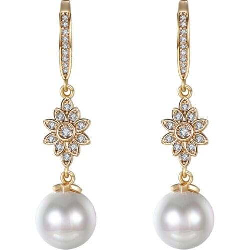 MxGxFam Gold Color 18 k Pearl 10 mm Drop Earrings For Charming Women Fashion Jewelry Good Quality