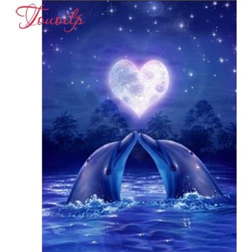 TOUOILP Full Square&round Drill 5D DIY Diamond Painting "love Dolphins" 3D Diamond Embroidery set Cross Stitch Mosaic Decor gift