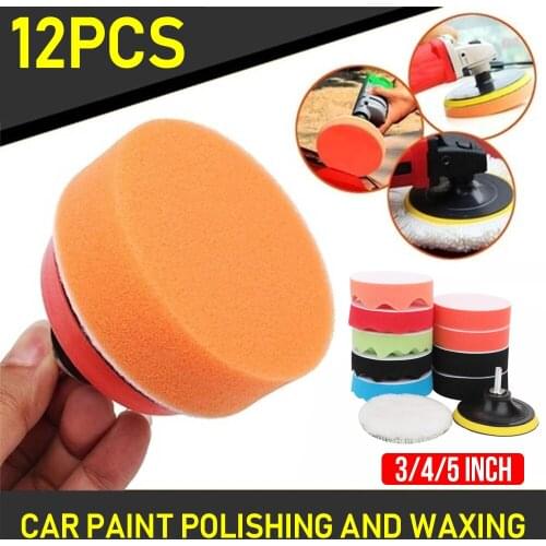 3/4/5Inch 12Pcs/Set Car Polishing Disc Waxing Set Buffing Waxing Sponge pads Wool Car Polisher Drill Adapter Car accessories