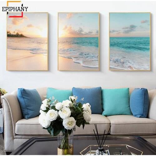 Giclee Beach Wall Art Ocean Print Nordic Canvas Painting Modern Home Decor Landscape Posters Wall Pictures for Living Room