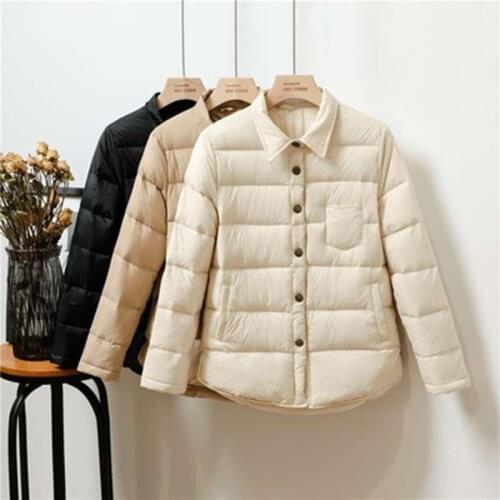 Autumn Thin Duck Down Coat Women Fashion Ultra Light Slim Jackets Winter Casual Basic Parkas FR5D2