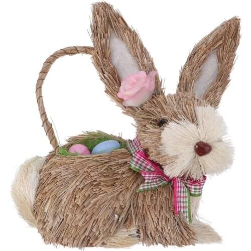 Easter Straw Woven Bunny Furniture Hand-Woven Rabbit Animal Adornment Craft Straw Egg Rabbit Handicraft Decoration (Basket)