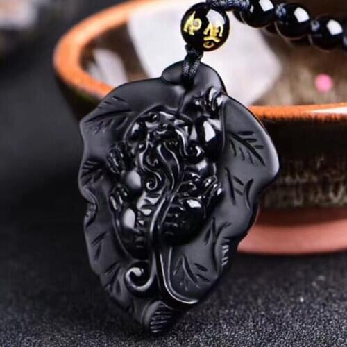 Natural Obsidian Get rich overnight Brave Troops Pendant Jewelry Fine Jewelry Exorcise evil spirit Lucky Amulet Crystal Pendant