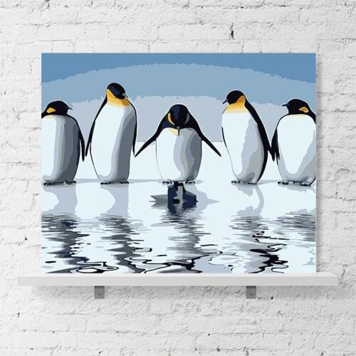 Simple modern marine world penguin corridor porch decorative painting small penguin mural DIY painting by digital art painting