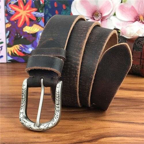 Vintage Genuine Leather Belt Men Metal Pin Belt Buckle Long Waist Belt Men Jeans Belts For Men Ceinture Homme Riem Cinto MBT0046
