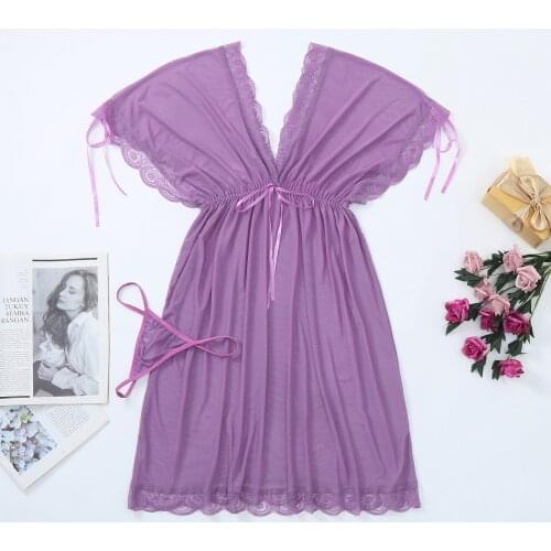 Sexy Underwear Women Lace Transparent Dress Thong Pajamas Lingerie Outfits Sexy Nightdress and T Pants Suit Сексуальное белье