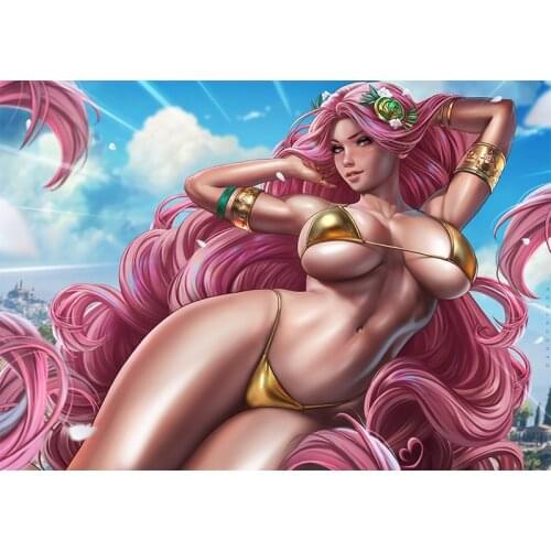 Sexy Summer Girl Canvas Art Poster Anime Pink Hair Nude Woman Print Custom HD Hanging Pictures Wall Painting for Living Room