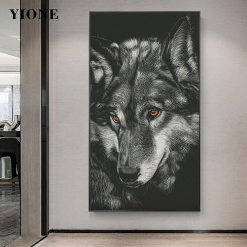Modern Black and White Wolf Canvas Paintings Custom Fierce Wild Animal Poster Wall Art Print Picture for Living Room Bedroom