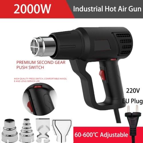Heat Gun 2000W Heavy Duty Hot Air Gun Kit with 400 & 600 Dual-Temperature Settings for Shrinking PVC Stripping Paint Crafts