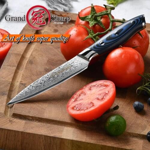 GRANDSHARP 5 Inch Utility Knife Damascus Kitchen Knife 67 Layers Japanese Damascus Stainless Steel VG-10 Cooking Tools Knives