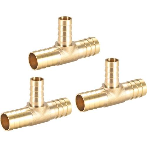 Uxcell 3pcs 16mm X 12mm X 16mm Brass Hose Reducer Barb Fitting Tee T-Shaped 3 Way Barbed Connector Air Water Fuel Gas