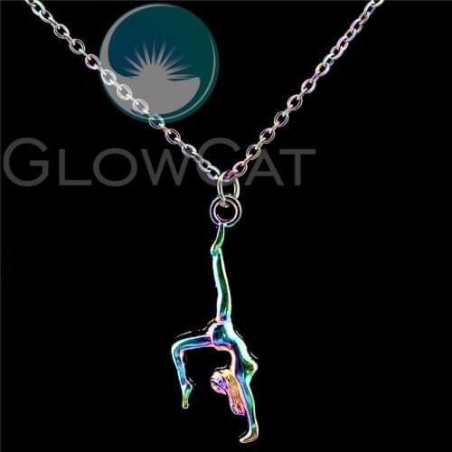 Rainbow Colors Gymnastics Female Gym Sport Gymnast Pendant 20'' Stainless Chains Necklace Women Girl Gift