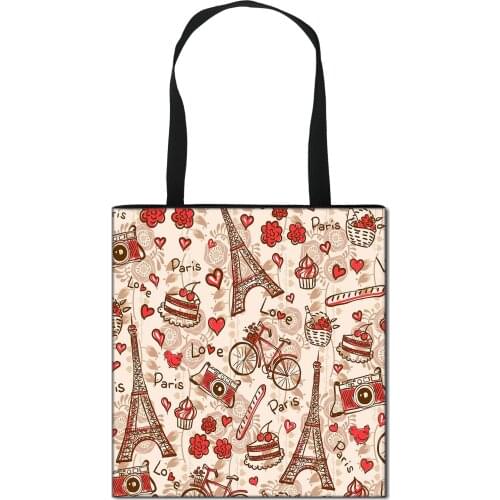 New Printed Eiffel Tower Women Handbag Teenager Girls Portable Shopping Travel Bags Large Capacity Handbags Book Bags Female