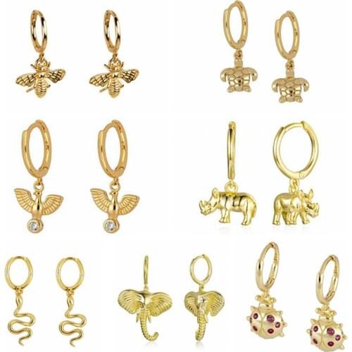 925 Silver Animal Dangle Drop Hoop Earrings Elephant Hoop Huggie Earrings For Women Fashion Cute Girls Jewelry Gifts