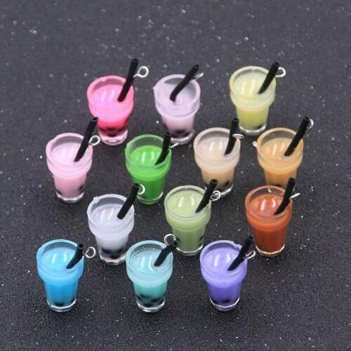10Pcs 11color 18*10mm 3D Pearl Milk Tea Cup Lovely Pendant Resin DIY Jewelry Handmade Earrings Key Chain Accessories Box Found