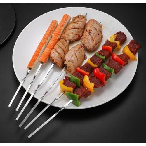 15pcs Reusable flat stainless steel barbecue skewers bbq Needle stick For outdoor camping picnic tools cooking tools