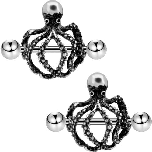 2PCS 14G Nipple Ring 316L Stainless Steel Octopus Nipple Piercing Burnish Nipple Bar Nipple Barbell
