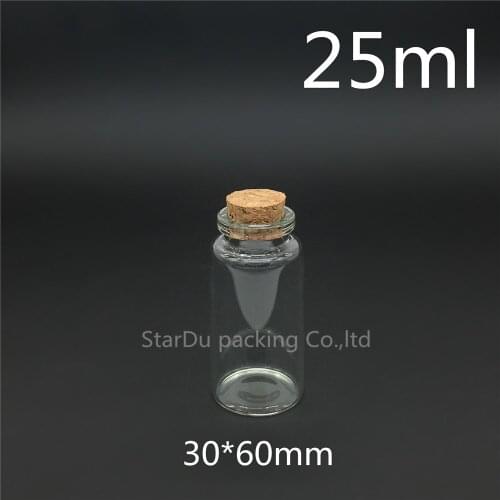 200pcs/lot 25ml 30*60mm Wishing Glass Bottle with Cork ,High-quality 25cc Glass Vials Display Bottle Wholesale