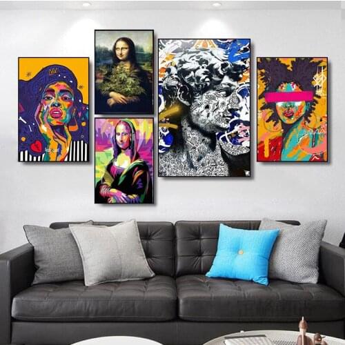 Watercolor star Mona Lisa portrait graffiti wall art canvas prints abstract oil painting poster mural Cuadros decoration