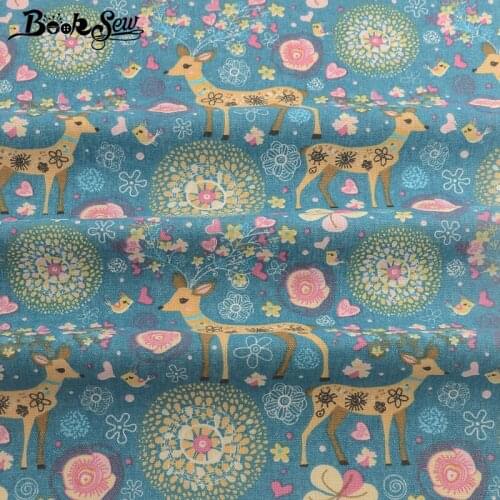 Booksew Green African Ankara Cotton Linen Fabric For Clothing Tela Algodon Printed Deer Patchwork Sewing Canvas Tissu Coton