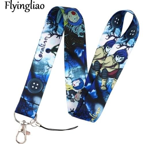 Horror Movie Coraline Keychain Lanyards Id Badge Holder ID Card Pass Gym Mobile Phone Badge Holder Key Strap webbings ribbons