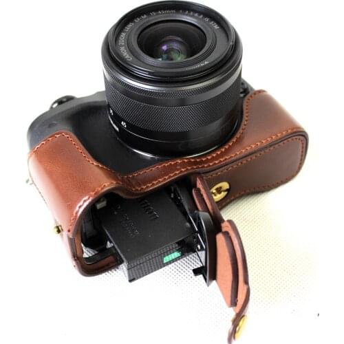 Black/Coffee/Brown High Quality PU Leather Half Camera Bottom Case Bag Cover For Canon EOS M6 With Battery Open Case
