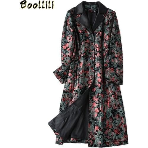 Boollili Long Genuine Leather Jacket Women Spring Sheepskin Coat Print Floral Elegant Leather Jackets Coats Slim Chaqueta Mujer