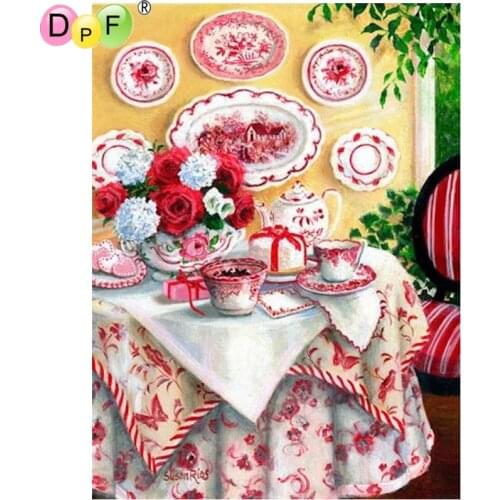 DPF DIY Cups on the table diamond painting cross stitch diamond embroidery home decor diamond mosaic wall painting square crafts