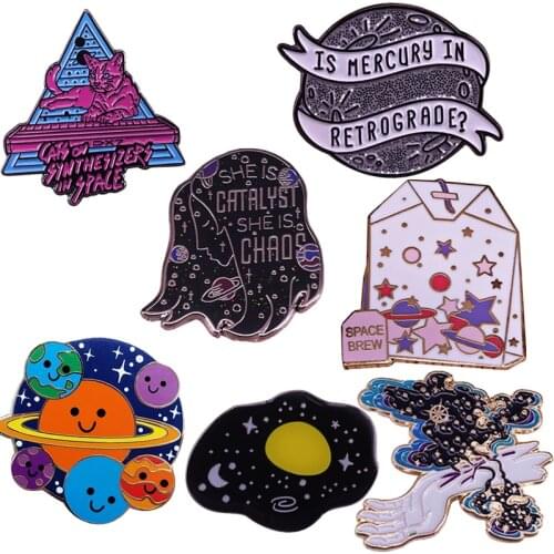 Cute Space Theme Enamel Pin Galaxy Universe Science Badge Clothes Or Backpacks Accessory