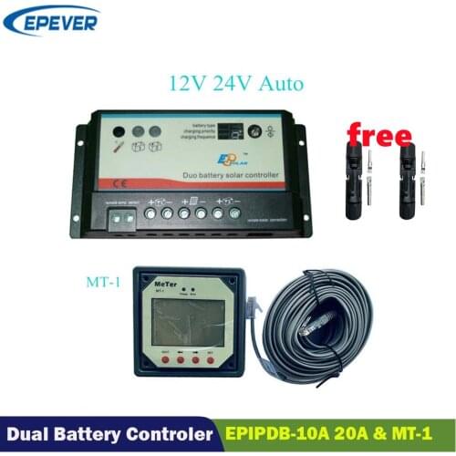 EPever Dual Battery Solar Charge Controller 10A20A Duo-Battery Regulator with Remote LCD Meter MT-1 EPsolar EPIPDB-COM